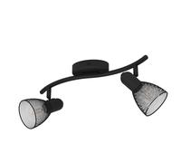 Eglo Plafonnier Carovigno, lampe de plafond 2 flammes, style classique et minimaliste, projecteur en acier, lampe de salon noire, lampe de cuisine, spots avec douille E14