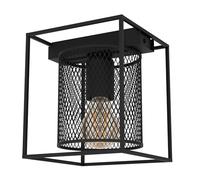 Eglo Plafonnier Catterick, lampe de plafond carré au design industriel, luminaire encadré pour salon et couloir, grillage en métal noir, douille E27