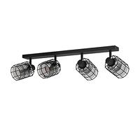 Eglo Plafonnier Consaca avec 4 spots orientables, luminaire de salon au style industriel, lampe de plafond en métal noir et verre fumé, douille E27