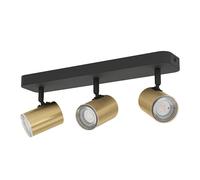 Eglo Plafonnier Consuma 1, barre spot 3 flammes, lustre salle de bain, lampe plafond métal noir et laiton, avec douille GU10, IP44