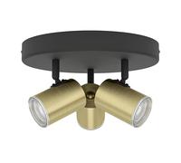 Eglo plafonnier Consuma 1, spot rond 3 flammes, lampe plafond salle de bain, métal noir et laiton, douille GU10, IP44