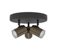 Eglo Plafonnier Consuma 1, spot rond 3 flammes, luminaire plafond salle de bain, lampe métal noir et bronze, douille GU10, IP44