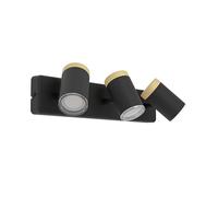 Eglo Plafonnier Consuma, 3 spots orientables, lampe de plafond pour salle de bains, luminaire en bois et acier noir, douille GU10, IP44