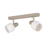 Eglo Plafonnier Corato, 2 spots orientables, lampe de plafond pour salon et chambre, luminaire en métal couleur sable et argent, verre blanc opaque, douille E14