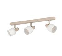 Eglo Plafonnier Corato, 3 spots orientables, lampe de plafond pour salon et chambre, luminaire en métal couleur sable et argent, verre blanc opaque, douille E14