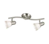 Eglo Plafonnier Dakar 1, suspension 2 lampes, spot de plafond en acier, couleur : nickel mat, verre : verre dépoli avec effet brossé, blanc, douille : E14