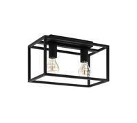 Eglo Plafonnier Eldrick, lampe de plafond vintage, éclairage pour salon et chambre, luminaire style industriel, métal noir, douille E27