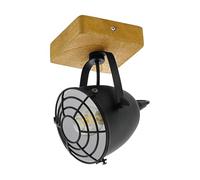 Eglo Luminaire plafonnier Gatebeck, style vintage industriel rétro, spot de plafond en acier noir et bois naturel, lampe de séjour, douille E14