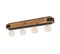 Eglo Plafonnier Layham 4 Ampoules Vintage Industrial Rétro Lampe de Salon en Acier Noir et Bois Naturel Lampe de Cuisine Plafonnier avec Douille E27
