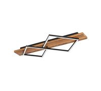 Eglo Plafonnier LED Boyal, lampe de plafond à 2 carrés lumineux, éclairage pour de salon et chambre, luminaire en bois rustique et métal noir, lcertifiée FSC, blanc chaud, 78 cm