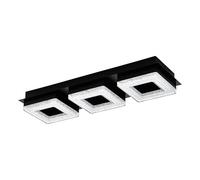 Eglo Plafonnier Led Fradelo 1-3 Ampoules - Moderne - en Acier et Plastique - avec Effet Cristal - Noir - Transparent - Blanc Chaud