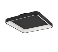 Eglo Plafonnier LED Loretello, lampe de plafond carrée, éclairage de bureau à intensité variable avec télécommande, métal et plastique en noir et blanc, blanc chaud-blanc froid, 35 x 35 cm