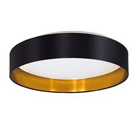 Eglo Plafonnier LED Maserlo 2, luminaire pour plafond en textile, lampe de salon avec tissu Noir et doré, plastique blanc, blanc chaud, Ø 38 cm