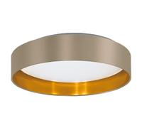 Eglo Plafonnier LED Maserlo 2, luminaire pour plafond en textile, lampe de salon avec tissu taupe et doré, plastique blanc, blanc chaud, Ø 38 cm
