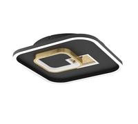 Eglo Plafonnier LED Tiriolo, lampe de plafond géométrique, éclairage pour salon et couloir, luminaire en métal et plastique noir et or, blanc neutre, 38 x 38 cm