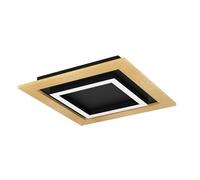Eglo Plafonnier LED Tirrenara, lampe de plafond dimmable avec télécommande, FSC100HB, luminaire carré pour salon et couloir, bois, métal noir et plastique blanc, blanc chaud-froid