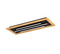 Eglo Plafonnier LED Tirrenara, lampe de plafond dimmable avec télécommande, FSC100HB, luminaire rectangulaire pour salon et couloir, bois, métal noir et plastique blanc, blanc chaud-froid