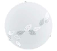Eglo Plafonnier Mars, applique murale, plafonnier en acier, couleur : blanc, verre : blanc satiné motif feuilles, douille : E27