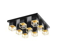Eglo Plafonnier Montebaldo - 9 Ampoules - Vintage - Industriel - Lampe de Salon en Acier Noir et Doré - Lampe de Cuisine - Plafonnier avec Douille Gu10