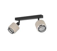 Eglo Plafonnier Rosley, lampe de plafond avec 2 spots orientables, luminaire en tissu naturel et métal noir, éclairage pour salon et chambre, douille E14