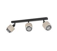 Eglo Plafonnier Rosley, lampe de plafond avec 3 spots orientables, luminaire en tissu naturel et métal noir, éclairage pour salon et chambre, douille E14