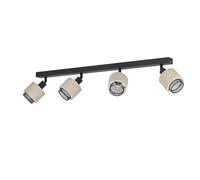 Eglo Plafonnier Rosley, lampe de plafond avec 4 spots orientables, luminaire en tissu naturel et métal noir, éclairage pour salon et chambre, douille E14
