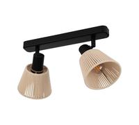 Eglo Plafonnier Seagard, 2 spots orientables, lampe de plafond pour salon et chambre, luminaire en acier noir, papier raphia naturel, douille E14