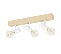 Eglo Plafonnier Townshend 3, spot de plafond triple de style vintage industriel, lampe rétro en acier et bois, blanc, marron, douille E27, certifié FSC