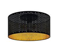 Eglo Plafonnier Varillas - 1 Ampoule - Moderne - en Acier et Textile - Noir, Doré - Lampe de Cuisine - avec Douille E27