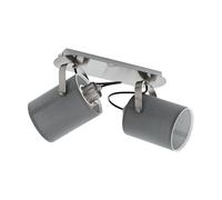 Eglo Plafonnier Villabate, lampe de plafond textile 2 flammes, spot en acier et tissu, couleur nickel mat gris, douille E27