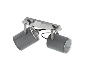 Eglo Plafonnier Villabate, lampe de plafond textile 2 flammes, spot en acier et tissu, couleur nickel mat gris, douille E27