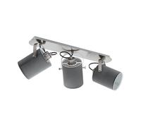 Eglo Plafonnier Villabate, lampe de plafond textile 3 flammes, spot plafond en acier et tissu, couleur nickel mat gris, douille E27