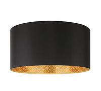 Eglo Plafonnier Zaragoza, lampe de plafond avec abat-jour arrondi en textile, lampe de salon en tissu noir et doré avec décor, luminaire en saillie, douille E27