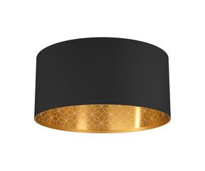 Eglo Plafonnier Zaragoza, lampe de plafond avec abat-jour arrondi en textile, lampe de salon en tissu noir et doré avec décor, luminaire en saillie, douille E27