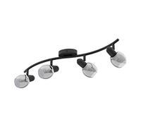 Eglo Pollica Plafonnier Moderne à 4 Spots en Acier et Verre Dépoli Noir Transparent Lampe de Cuisine Plafonnier avec Douille E14
