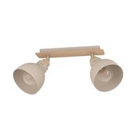 Eglo Rail spot Arrecife, rampe de 2 spots orientables, barre de spots pivotants, plafonnier en métal couleur sable et bois chêne, lampe de plafond avec douille E27