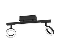 Eglo Rail spot LED Cardillio, rampe de 2 spots orientables, barre de spots pivotants, plafonnier en plastique et métal noir, lampe de plafond blanc chaud