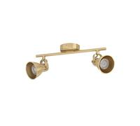 Eglo Rail spot LED Seras, rampe de 2 spots orientables, barre de spots pivotants, plafonnier en acier laiton brossé et doré, lampe de plafond avec ampoules GU10, blanc chaud