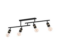 Eglo Rail spot Lurone, rampe de 4 spots orientables, barre de spots pivotants, plafonnier en métal noir et laiton, lampe de plafond avec douille E27
