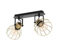 Eglo Rail spot Sambatello, rampe de 2 spots orientables, barre de spots pivotants, plafonnier en métal noir et laiton brossé, lampe de plafond avec douille E27