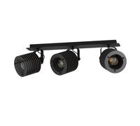 EGLO Rail spot Segovia, rampe de 3 spots orientables au style industriel, barre de spots pivotants, plafonnier en métal et bois noir, lampe de plafond avec douille E27