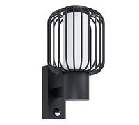 Eglo Ravello Applique Murale d'Extérieur 1 Ampoule avec Détecteur de Mouvement et Capteur de Lumière, Applique Murale en Acier Galvanisé Noir et Plastique Blanc, Lampe Extérieure avec Culot E27, Ip44