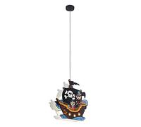 Eglo San Carlo Suspension Pour enfants, Lampe Pour enfants avec Motif Pirate, Décoration Pour Garçons et Filles, Lampe Suspendue Pour Chambre d'enfant, Multicolore, Bateau Pirate, Acier, 28 W, Blanc