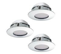 Eglo Set de 3 spots LED encastrables Pineda, ensemble de spots LED en plastique, 3 luminaires encastrés chromés, spots LED plats, set d'encastrements blanc chaud, Ø 7,8 cm