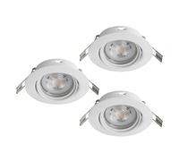 Eglo Set de 3 spots LED encastrés Favazzina, ronds plats en métal blanc, avec ampoules GU10, lumière blanc chaud, Ø 8,8 cm