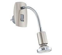 EGLO Spot sur prise Mini, luminaire sur prise à flamme, lampe sur prise en acier, couleur : nickel mat, chrome, douille : GU10, interrupteur et bras flexible inclus