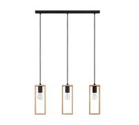 Eglo Suspension à 3 lampes Littleton, luminaire vintage suspendue, éclairage rétro en bois naturel, acier noir, douille E27, bois certifié FSC