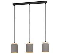 Eglo Suspension Albariza 3 Ampoules Vintage Moderne en Acier, Bois et Textile Noir, Naturel, Cappuccino, Or, Lampe de Salle à Manger, Lampe de Salon Suspendue avec Douille E27