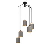 Eglo Suspension Albariza 5 Ampoules Vintage Moderne en Acier, Bois et Textile Noir, Naturel, Cappuccino, Or, Lampe de Salle à Manger, Lampe de Salon Suspendue avec Douille E27