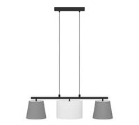 Eglo Suspension Almeida 1, lampe suspendue textile 3 flammes, suspension en acier et tissu, couleurs : noir, gris, blanc, douille : E14, L : 860 mm